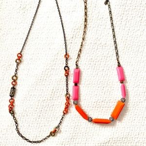 2 Vintage J.Crew necklaces orange, pink -crystal links- adjustable chains